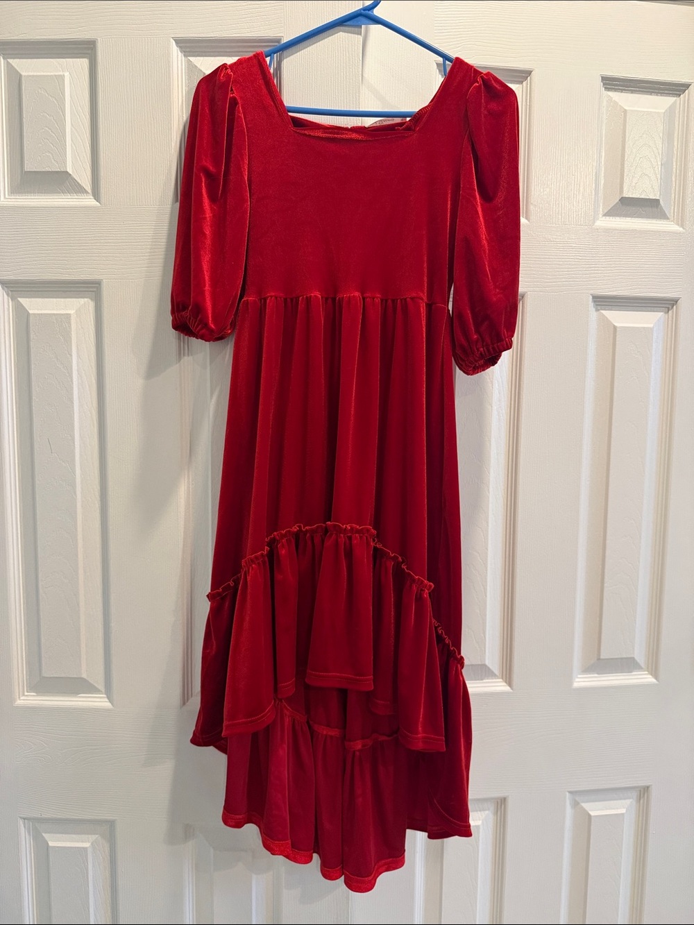 Red Velvet Ruffle Kids Dress